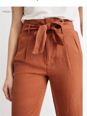 Madewell Dunaway Paperbag Pants Burnt Orange Crop Ankle Tie Belt